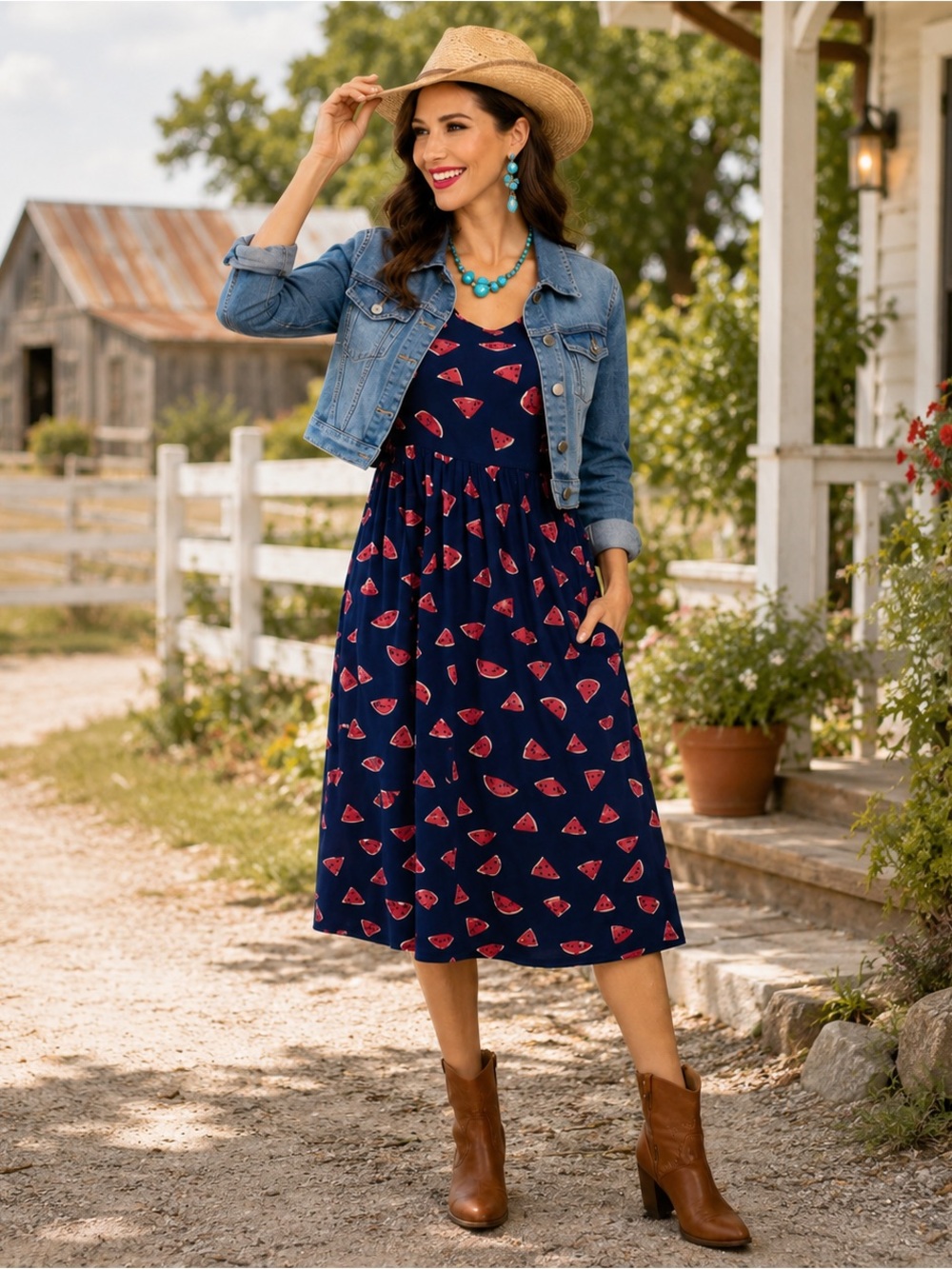 Agnes & Dora Oakley Dress Watermelon Print Navy Buttery Soft Pockets M NWT